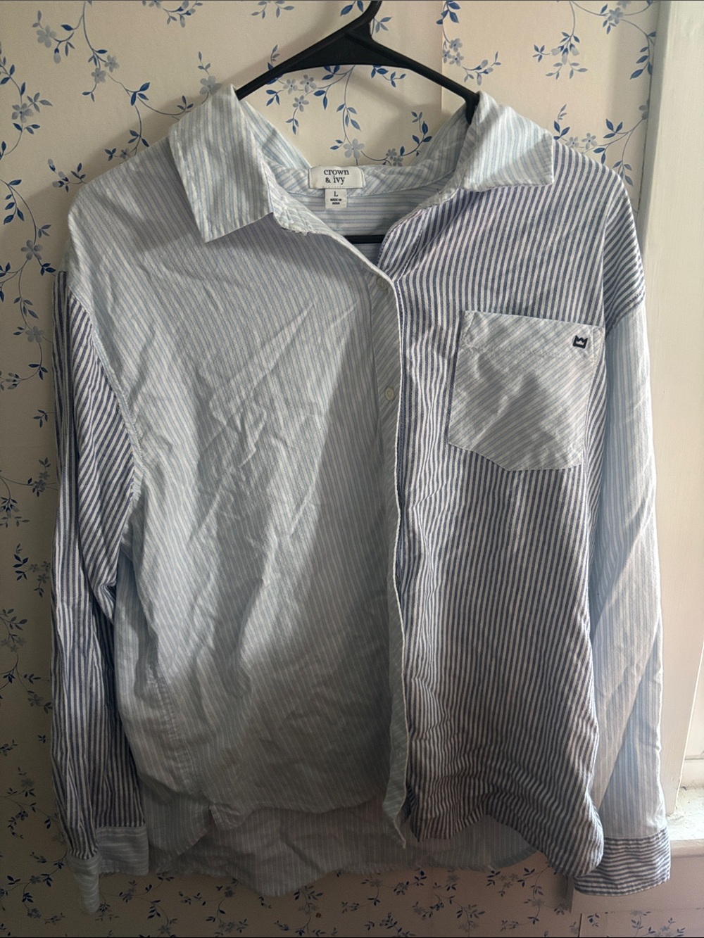 crown & ivy Light Blue and White Striped Button-Down Shirt